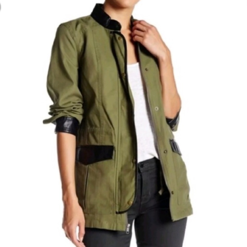 14th & Union Green & Faux Leather Military Jacket